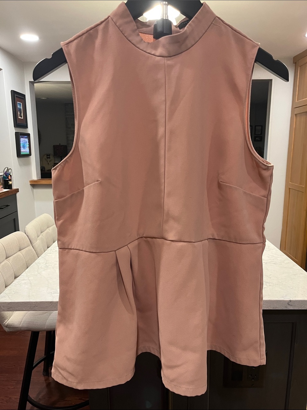 Sleeveless Dusty Rose Peplum Top with Mock Neck
